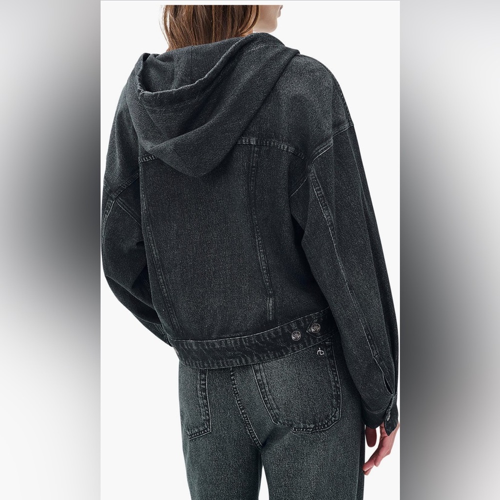 rag & bone Miramar Hooded Trompe I’Oeil Faux Denim Terry Tucker Jacket - Picture 2 of 5